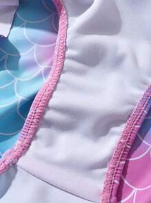 嬰兒女孩魚鱗印花荷葉邊單片泳衣 - 彩色 - 查看 3