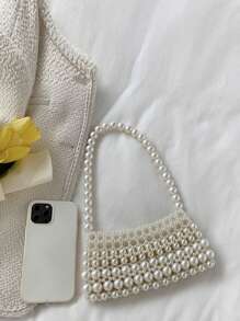 Argyle Princess Faux Pearl & Rhinestone Beaded Pearl Bag Faux Pearl Beaded Shoulder Bag For Party, Wedding, Prom and Dinner, Lipsticks, Women's Pearl Bag - White - View 5