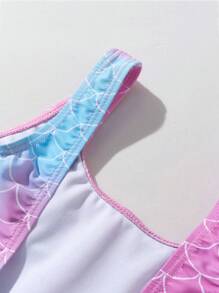 嬰兒女孩魚鱗印花荷葉邊單片泳衣 - 彩色 - 查看 5