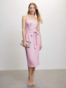 MOTF PREMIUM STRAPLESS RHINESTONE BOW DRESS - Baby Pink - View 8