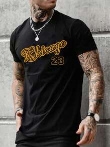 Manfinity LEGND Hombres Camiseta con estampado de letra - Negro - Ver 1