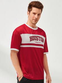 Manfinity RebelGame Men Letter Graphic Contrast Trim Tee - Red - View 3