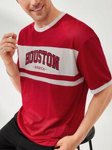 Manfinity RebelGame Men Letter Graphic Contrast Trim Tee - Red - View 4