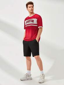 Manfinity RebelGame Men Letter Graphic Contrast Trim Tee - Red - View 6