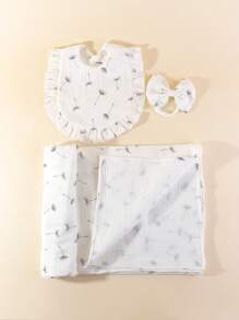 3 chiếc Chăn & Yếm & Băng quấn tóc họa tiết bồ công anh cho bé - Nhiều màu - Xem 1