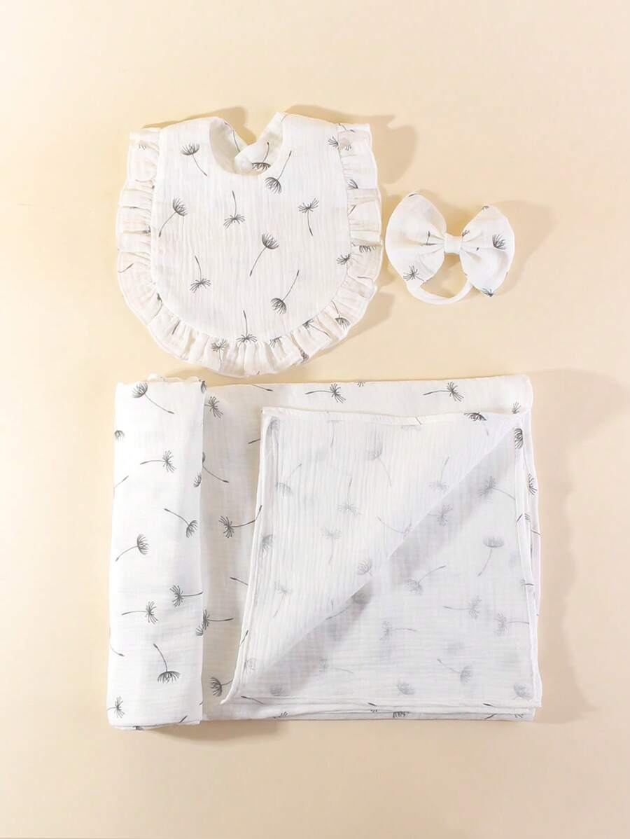 3 chiếc Chăn & Yếm & Băng quấn tóc họa tiết bồ công anh cho bé - Nhiều màu - Xem 1