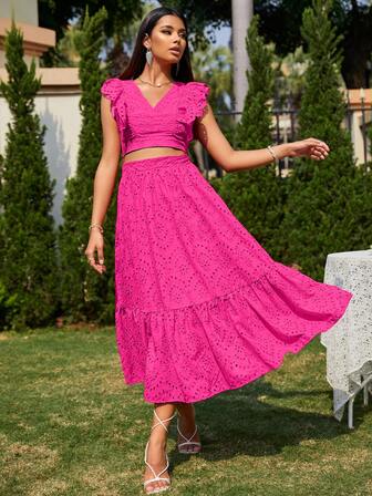 Glamaker Top crop ribete con fruncido & Falda bajo con fruncido