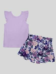 Bộ thời trang bé gái Xù Gân đan Quần paper-bag Hoa Boho - Nhiều màu - Xem 2