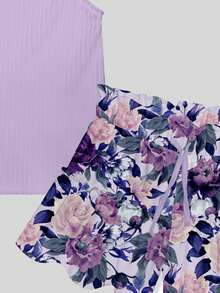 Bộ thời trang bé gái Xù Gân đan Quần paper-bag Hoa Boho - Nhiều màu - Xem 3