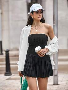 SHEIN Frenchy Solid Pleated Hem Mini Skirt - Black - View 3