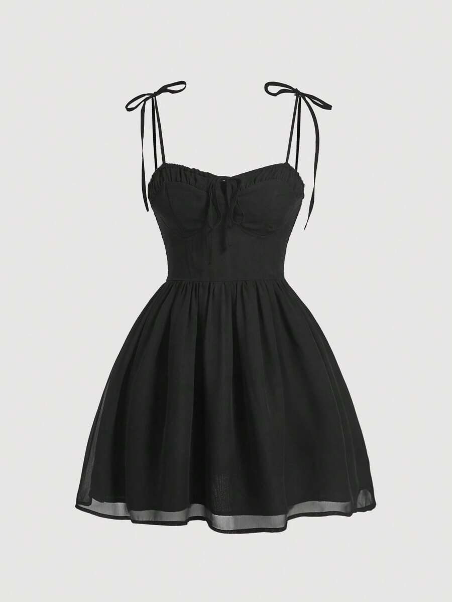 SHEIN MOD 素色肩上打結吊帶洋裝