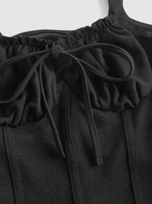 SHEIN MOD 胸部褶皺前繫帶吊帶上衣 - 黑色 - 查看 4