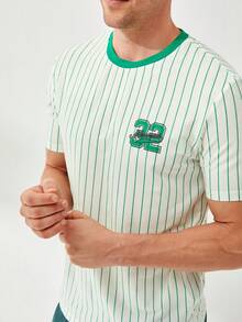Aesthetic Post Men Striped & Letter Graphic Tee - Multicolor - View 3