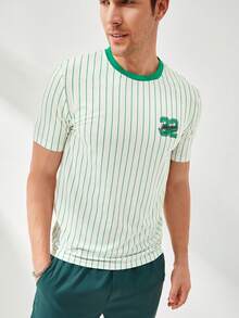 Aesthetic Post Men Striped & Letter Graphic Tee - Multicolor - View 4