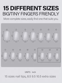 240入組短方形假指甲貼片，15種大小霧面亞克力假指甲，適用於美甲沙龍壓片指甲修甲套裝凝膠指甲工具零配件 - 無色 - 查看 4