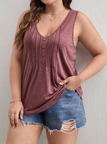 SHEIN Frenchy Plus Press Crease Detail Tank Top - Redwood - View 1
