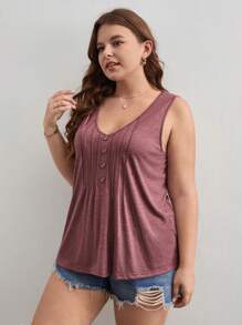 SHEIN Frenchy Plus Press Crease Detail Tank Top - Redwood - View 3
