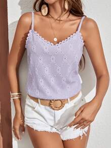 SHEIN Frenchy Áo khoác và áo lót dành cho xe tăng nữ Tương phản ren Tranh thêu màu trơn Boho - Màu Lilac Tím - Xem 1