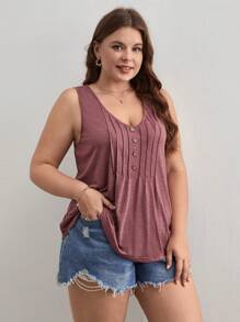 SHEIN Frenchy Plus Press Crease Detail Tank Top - Redwood - View 4