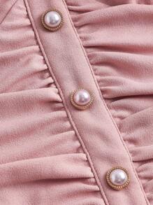 SHEIN MOD Vestido de tirantes con encaje en contraste fruncido bajo con fruncido - Rosa vieja - Ver 3