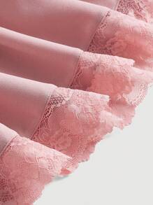 SHEIN MOD Vestido de tirantes con encaje en contraste fruncido bajo con fruncido - Rosa vieja - Ver 4