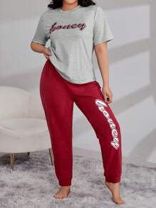 Plus Letter Graphic Tee & Joggers PJ Set - Multicolor - View 1