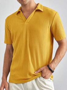 GENTILAND 男士條紋針織POLO衫 - 芥末黃 - 查看 1