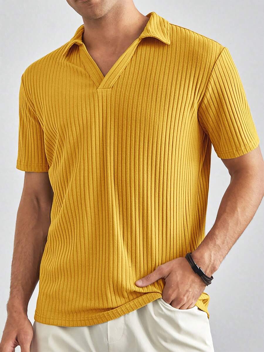 GENTILAND 男士條紋針織POLO衫 - 芥末黃 - 查看 1