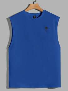 Manfinity RebelGame Hombres Top tank con estampado de árbol de coco y letra - azul real - Ver 1
