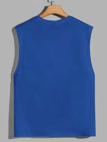 Manfinity RebelGame Hombres Top tank con estampado de árbol de coco y letra - azul real - Ver 2