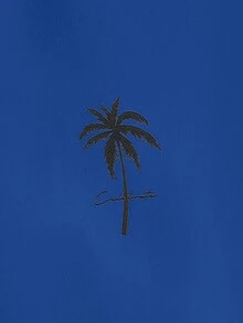 Manfinity RebelGame Hombres Top tank con estampado de árbol de coco y letra - azul real - Ver 4