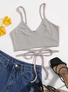 SHEIN Essnce Solid Crisscross Tie Back Cami Top - Grey - View 1