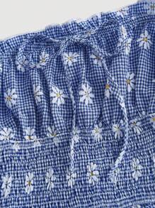 SHEIN MOD Áo khoác và áo lót dành cho xe tăng nữ viền lá sen Viên lá sen Dải chun Thắt nơ trước Hoa Kẻ sọc Boho - Màu xanh lam - Xem 4