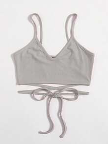SHEIN Essnce Solid Crisscross Tie Back Cami Top - Grey - View 3