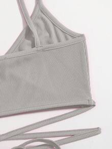 SHEIN Essnce Solid Crisscross Tie Back Cami Top - Grey - View 4