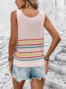 SHEIN LUNE Áo len nữ vest Sọc Giải trí - Màu Hồng baby - Xem 2