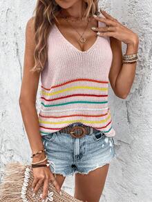 SHEIN LUNE Áo len nữ vest Sọc Giải trí - Màu Hồng baby - Xem 5