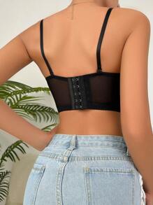 Floral Embroidery Mesh Underwire Bra, Lingerie - Black - View 2