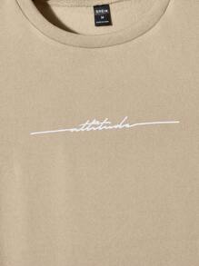 Manfinity VCAY Letter Print Round Neck Casual Versatile Long Sleeve Pullover Knit Sweatshirt - Khaki - View 4