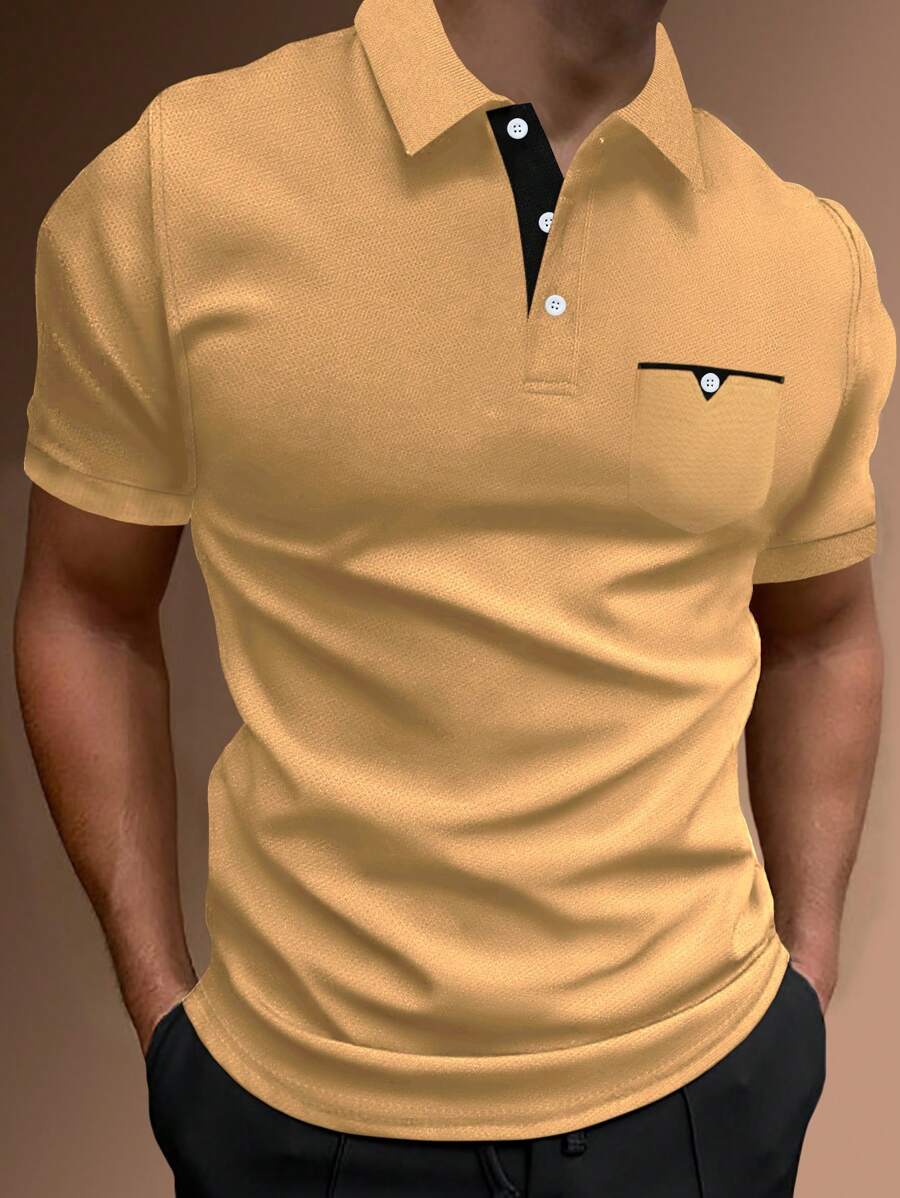 Manfinity Mode Men Contrast Trim Polo Shirt - Khaki - View 1