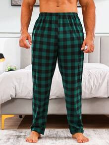 Extended Sizes 男士格子圖案斜口袋睡褲