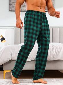 Extended Sizes 男士格子圖案斜口袋睡褲