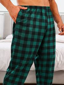 Extended Sizes 男士格子圖案斜口袋睡褲