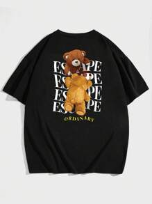 Manfinity RebelGame Men Plus Cotton Bear & Letter Graphic Tee - Black - View 2