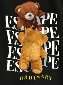 Manfinity RebelGame Men Plus Cotton Bear & Letter Graphic Tee - Black - View 4