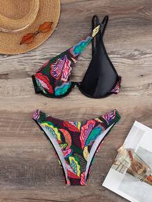 Tropical Print Underwire Bikini Set - Multicolor - View 3