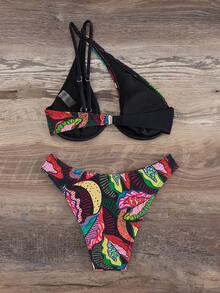 Tropical Print Underwire Bikini Set - Multicolor - View 6