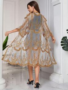 花卉刺繡網紗開門襟外套不附帶背心 - 彩色 - 查看 2