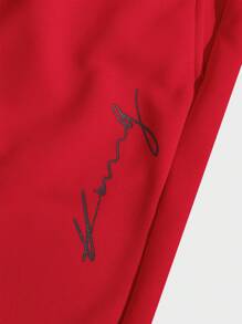 Manfinity VCAY Men Letter Graphic Drawstring Waist Shorts - Red - View 4