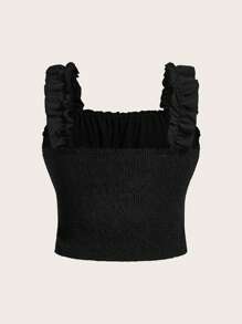Flirla Plus Lace Up Front Ruched Bust Cami Top - Black - View 2